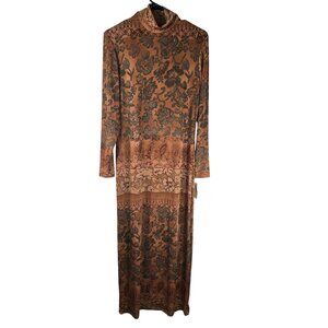 Jeffrey Craig Vintage 90s Y2K‎ Long Sleeve Mock Neck Floral Mesh Maxi Dress